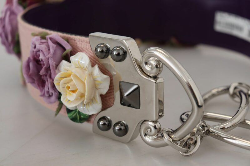 Dolce & Gabbana Beige Floral Leather Shoulder Strap Accessory - Image 8