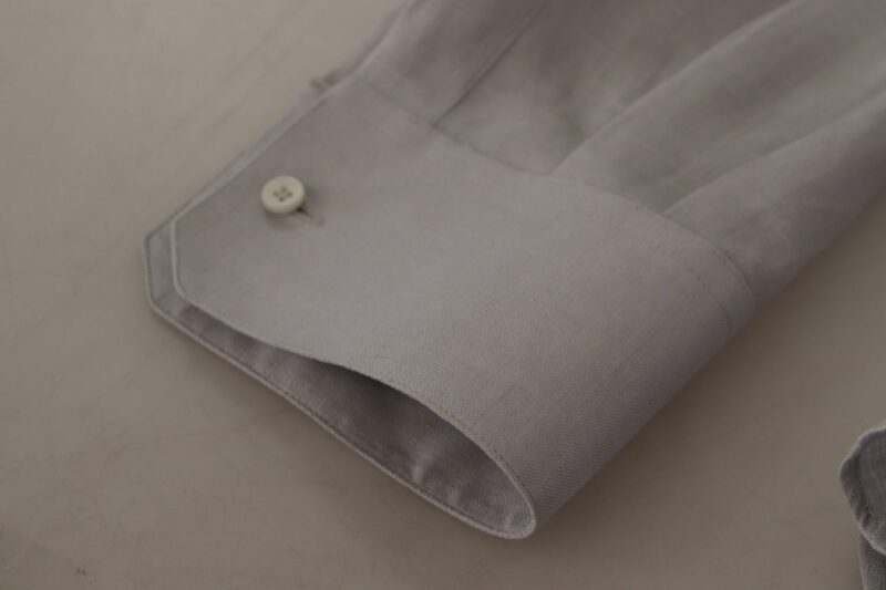 Dolce & Gabbana Elegant Grey Slim Fit Linen Shirt - Image 5