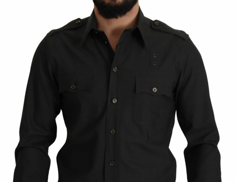Dolce & Gabbana Elegant Slim Fit Dark Green Cotton Shirt - Image 5