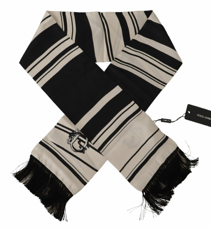 Dolce & Gabbana Elegant Silk Men's Scarf - Classic Black Stripe - Image 2