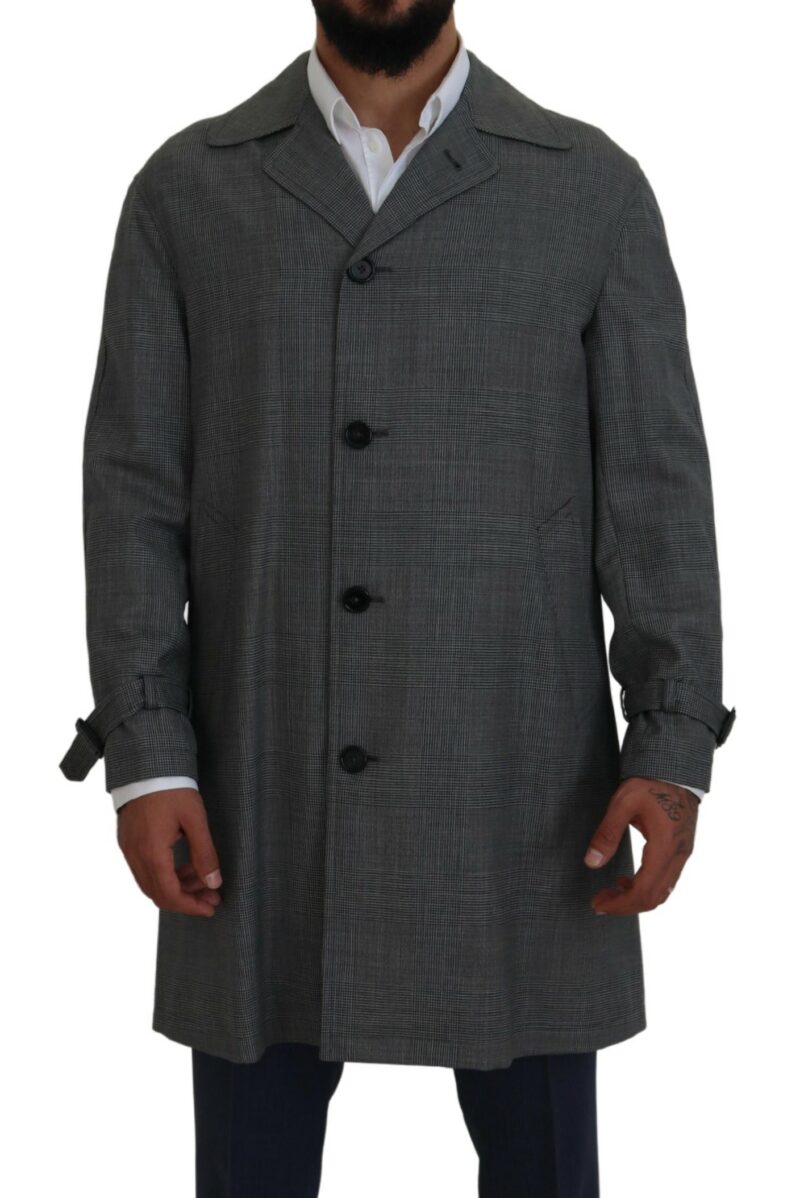 Dolce & Gabbana Elegant Gray Plaid Trench Coat - Image 4