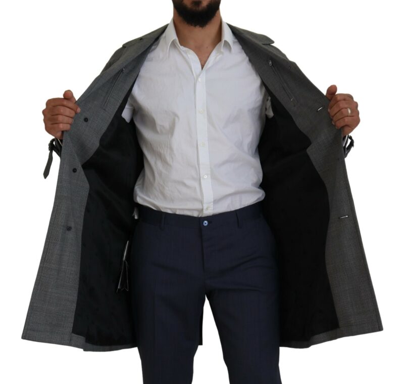 Dolce & Gabbana Elegant Gray Plaid Trench Coat - Image 5