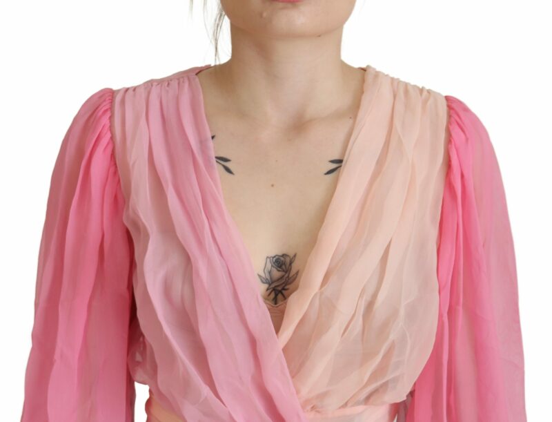 Dolce & Gabbana Silk V-Neckline Wrap Blouse in Pink - Image 4