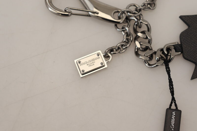 Dolce & Gabbana Elegant Silver and Black Designer Keychain - Image 4