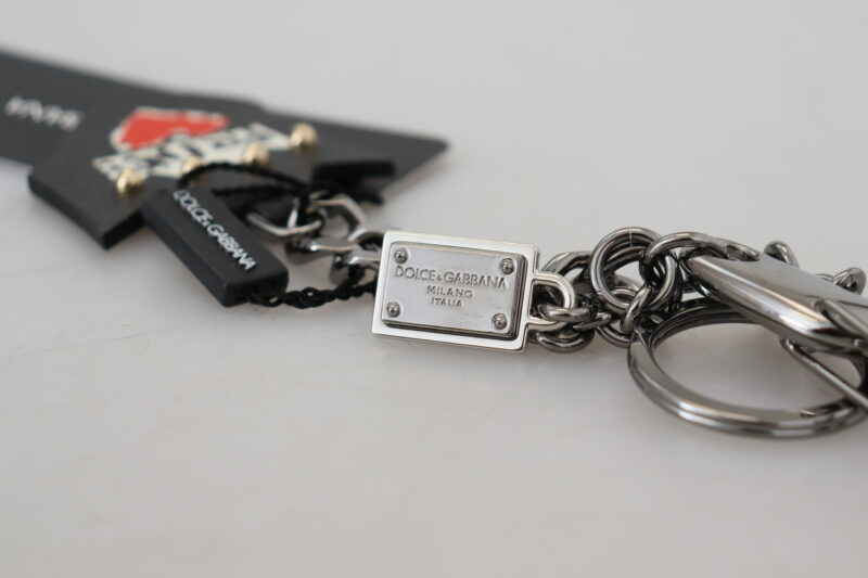 Dolce & Gabbana Elegant Silver and Black Designer Keychain - Image 8