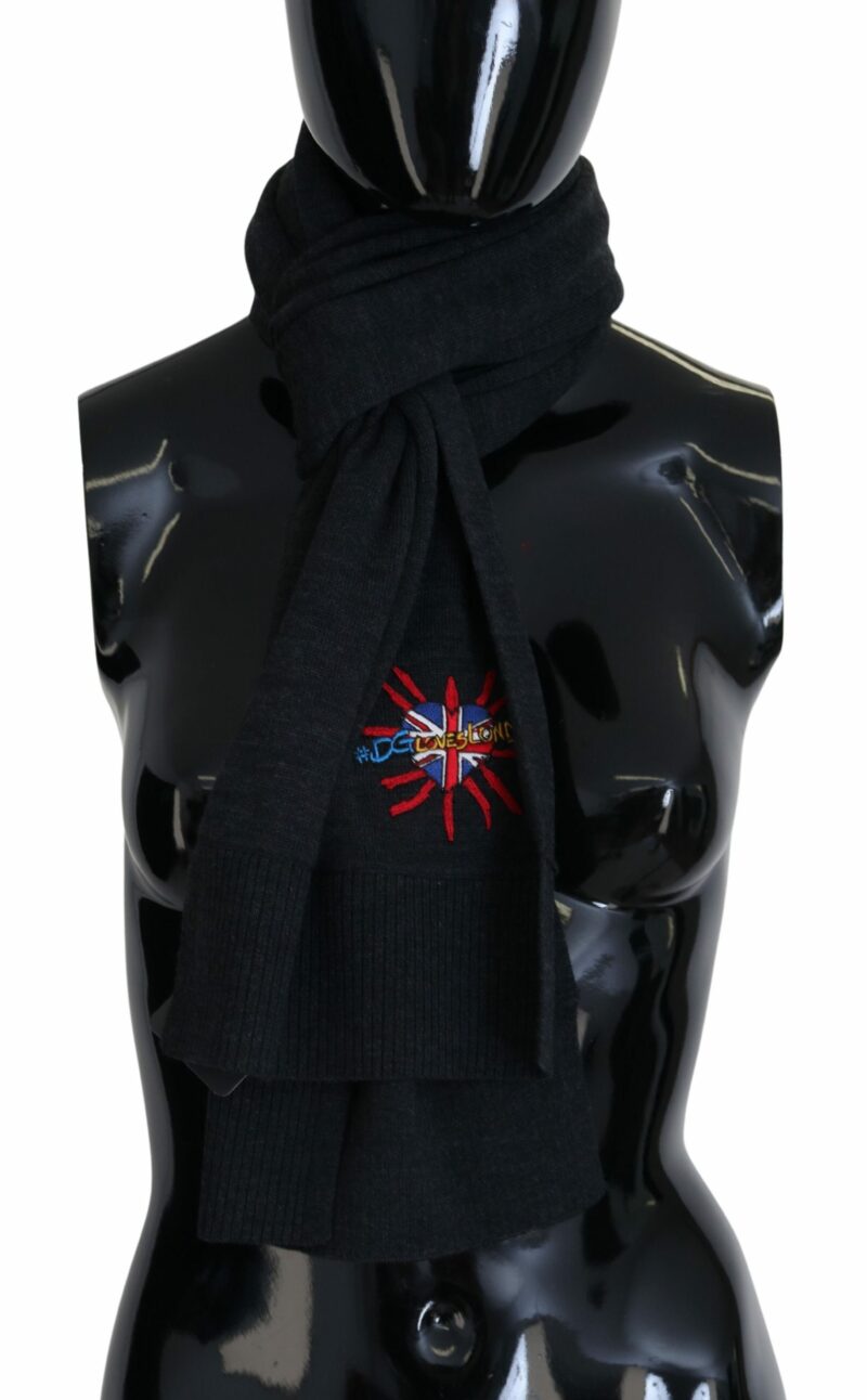 Dolce & Gabbana Elegant Black Wool Scarf Wrap - Image 2