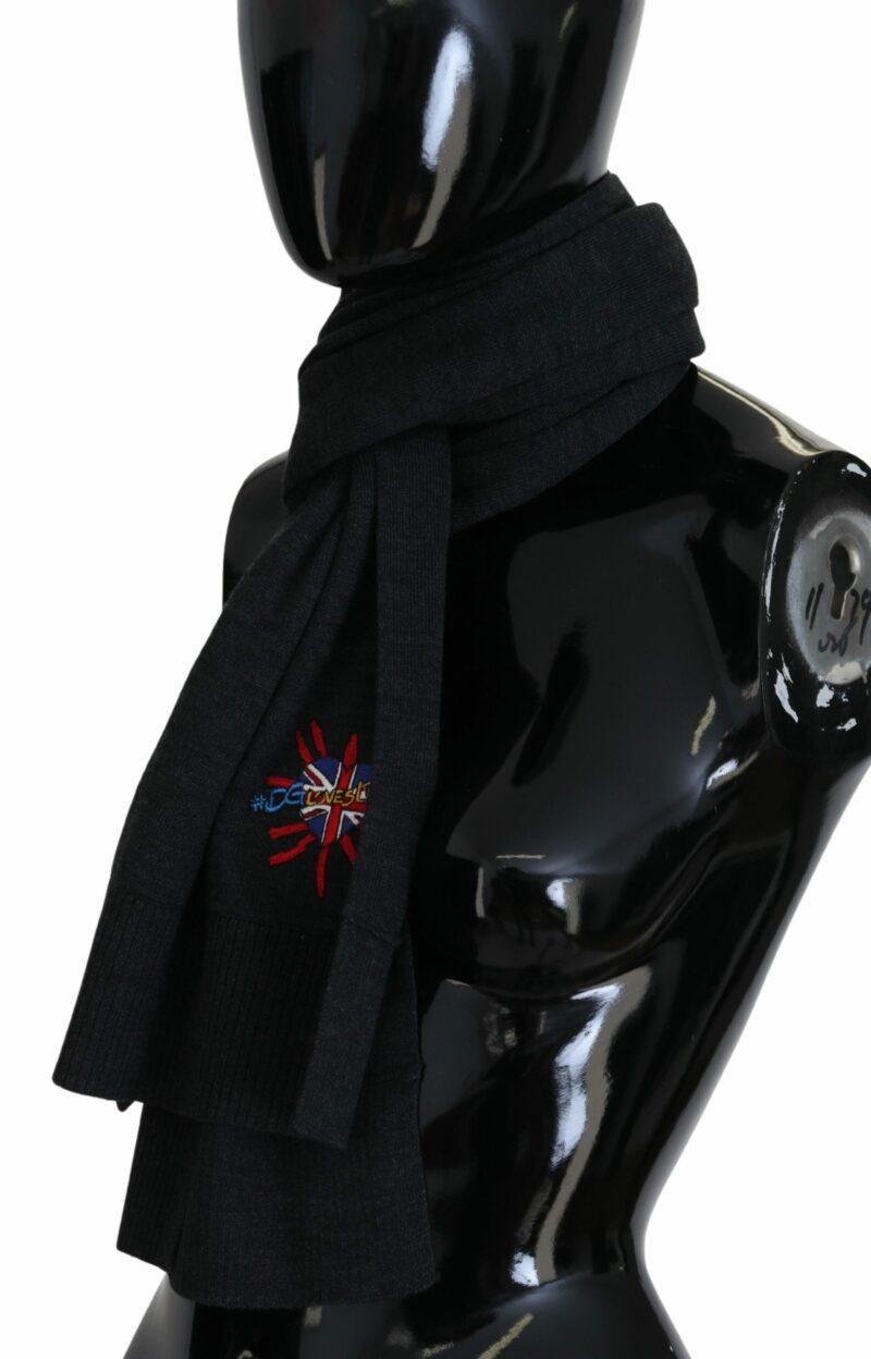 Dolce & Gabbana Elegant Black Wool Scarf Wrap - Image 3