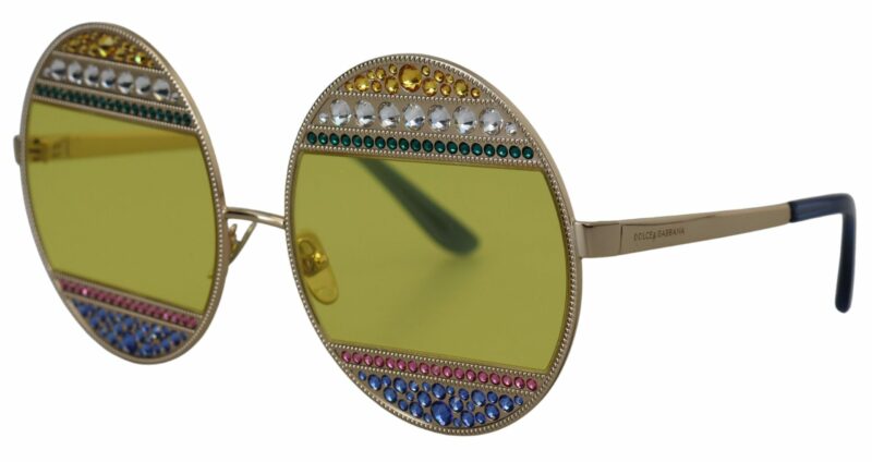 Dolce & Gabbana Crystal Embellished Gold Oval Sunglasses - Image 2