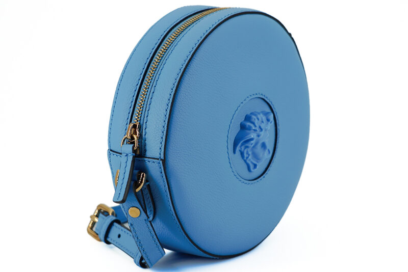 Versace Chic Blue Leather Round Shoulder Bag - Image 3