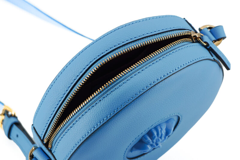 Versace Chic Blue Leather Round Shoulder Bag - Image 5