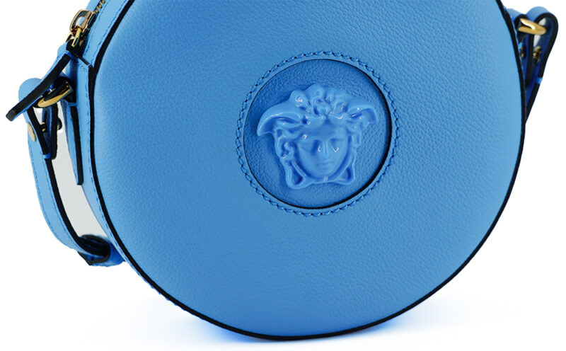 Versace Chic Blue Leather Round Shoulder Bag - Image 4