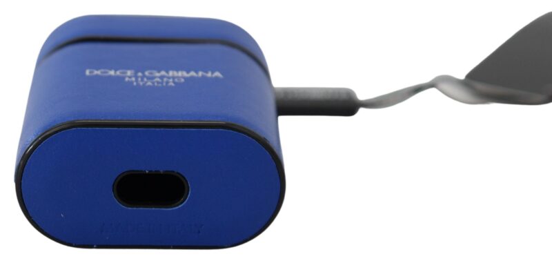 Dolce & Gabbana Elegant Blue Leather Airpods Case - Image 4