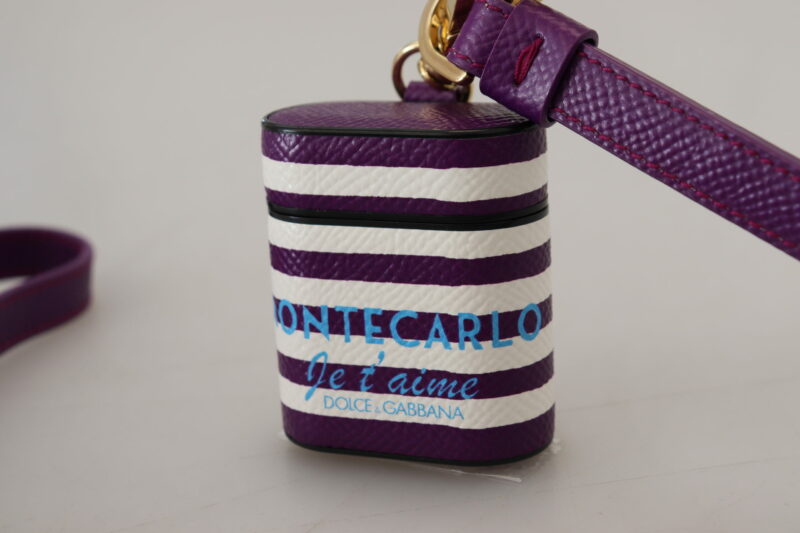 Dolce & Gabbana Chic Purple Leather Airpods Case - Image 3