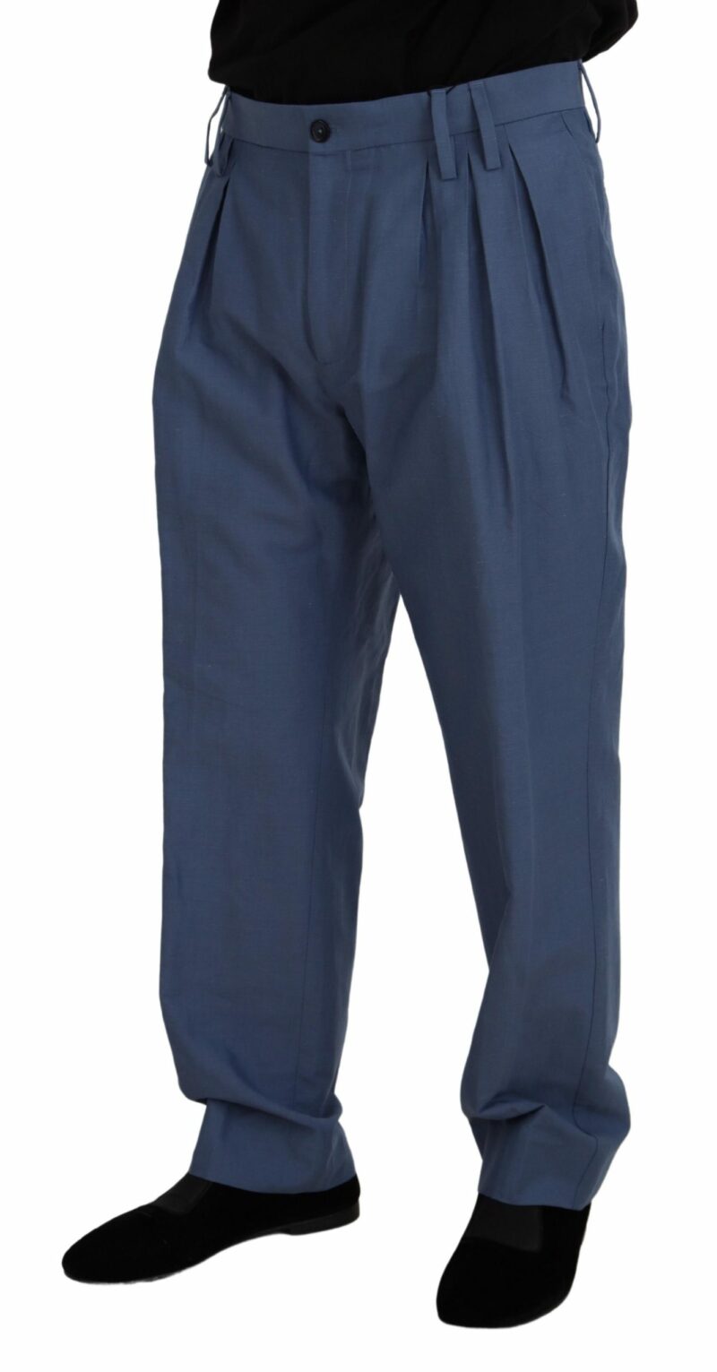 Dolce & Gabbana Elegant Blue Linen-Cotton Blend Trousers - Image 2