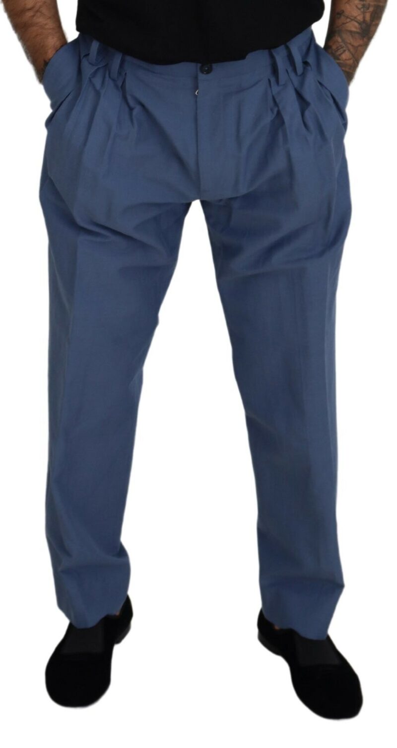 Dolce & Gabbana Elegant Blue Linen-Cotton Blend Trousers - Image 4