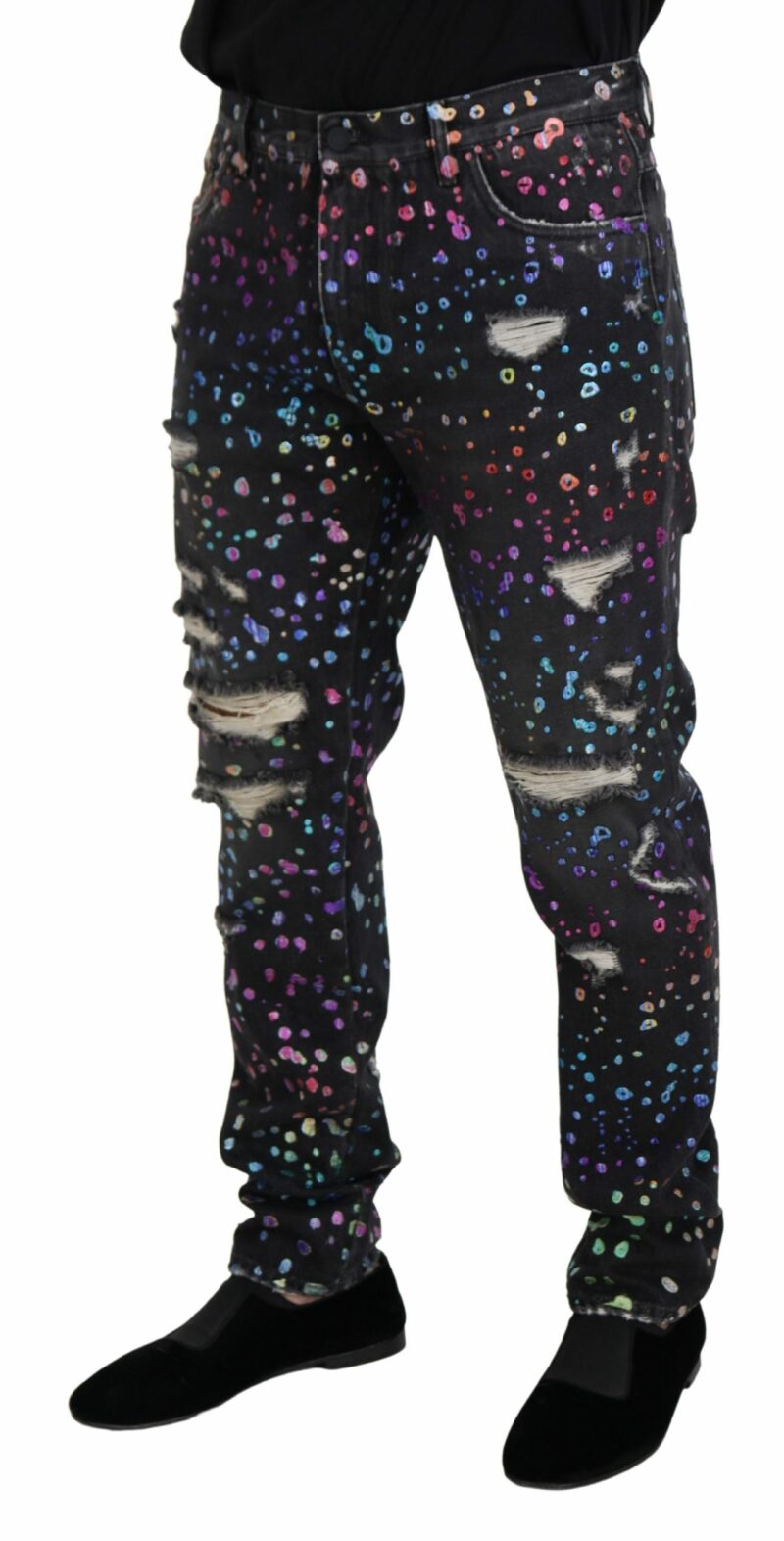 Dolce & Gabbana Elegant Multicolor Printed Denim Pants - Image 2