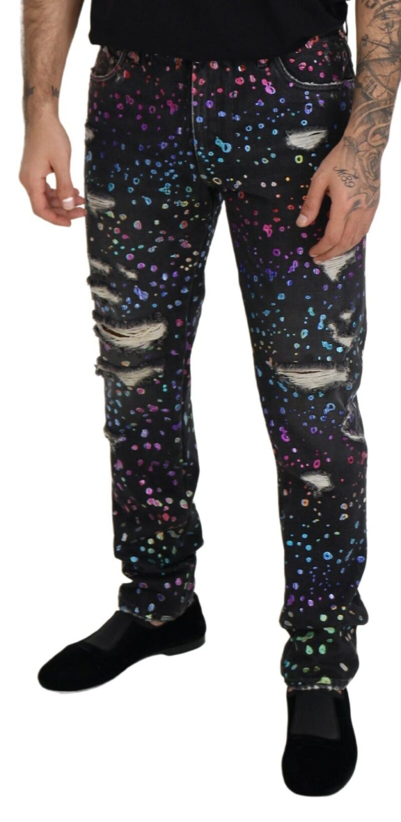 Dolce & Gabbana Elegant Multicolor Printed Denim Pants - Image 4
