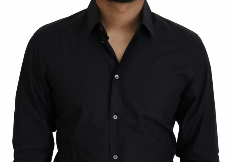 Dolce & Gabbana Elegant Slim Fit Black Cotton Dress Shirt - Image 4