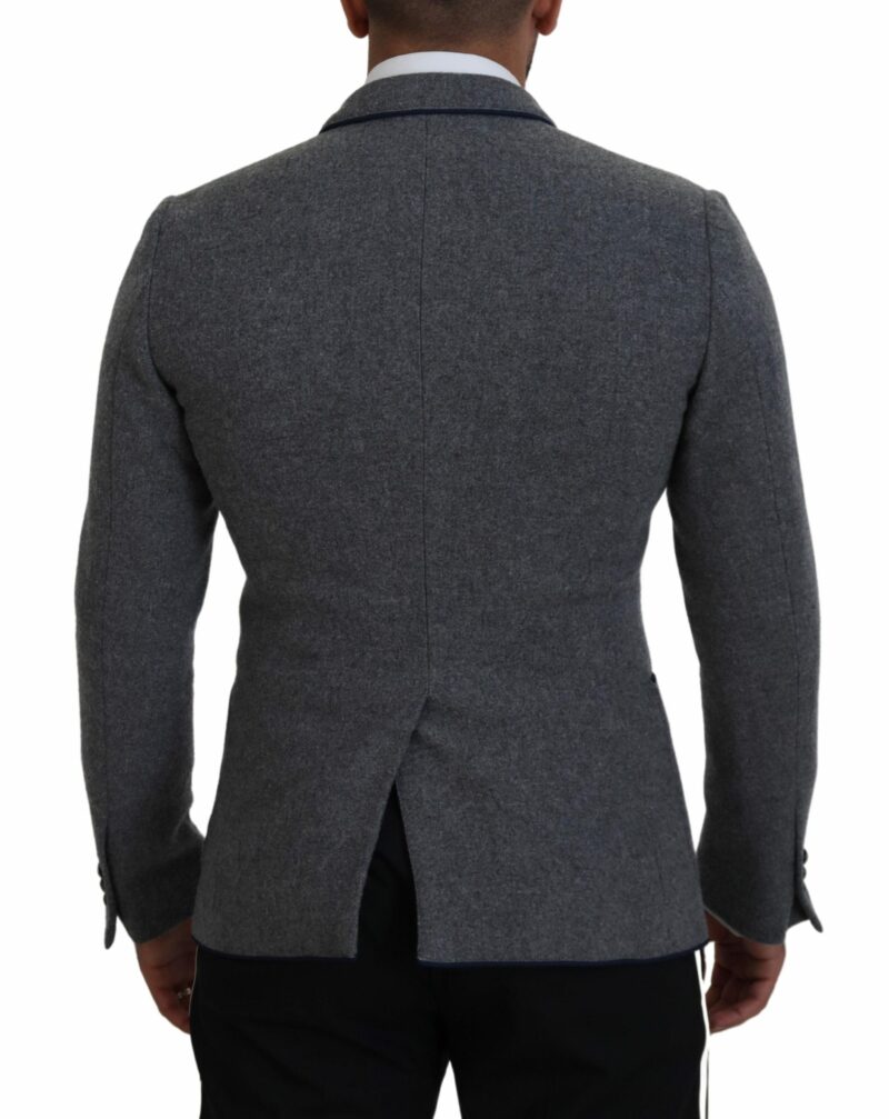 Dolce & Gabbana Elegant Gray Wool Blazer with Blue Rose Embroidery - Image 2