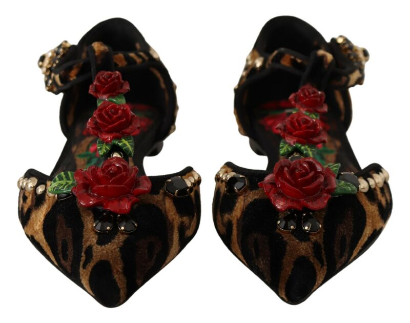 Dolce & Gabbana Floral Embellished Leopard T-Strap Sandals - Image 2