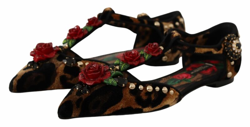 Dolce & Gabbana Floral Embellished Leopard T-Strap Sandals - Image 3