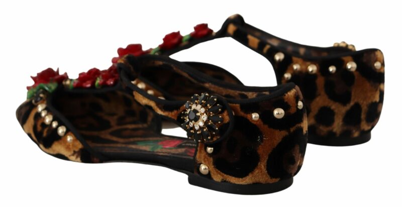 Dolce & Gabbana Floral Embellished Leopard T-Strap Sandals - Image 4
