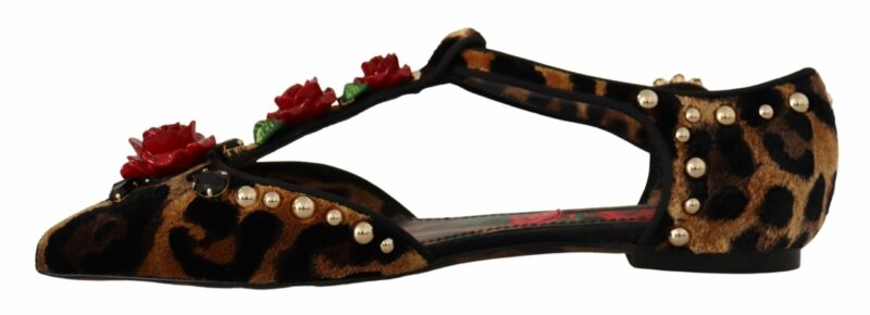 Dolce & Gabbana Floral Embellished Leopard T-Strap Sandals - Image 5