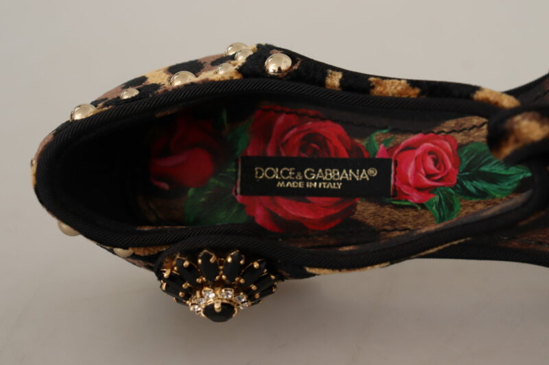 Dolce & Gabbana Floral Embellished Leopard T-Strap Sandals - Image 7