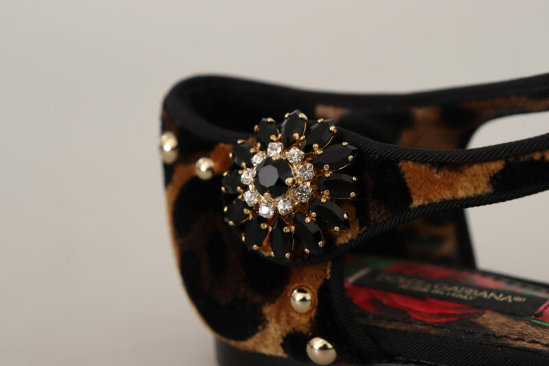 Dolce & Gabbana Floral Embellished Leopard T-Strap Sandals - Image 8
