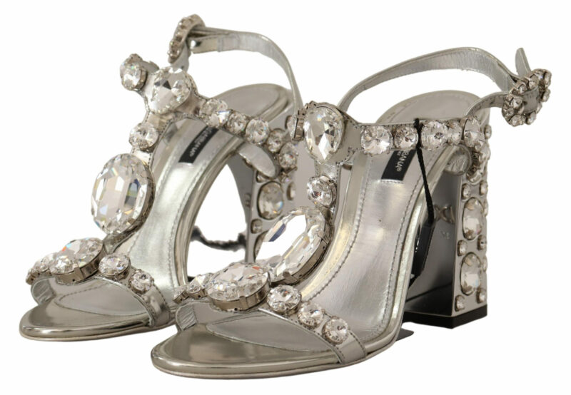 Dolce & Gabbana Crystal-Embellished Silver Leather Pumps - Image 2