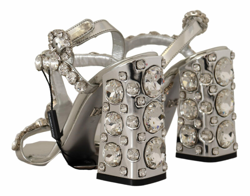 Dolce & Gabbana Crystal-Embellished Silver Leather Pumps - Image 3