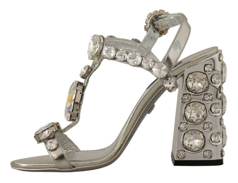Dolce & Gabbana Crystal-Embellished Silver Leather Pumps - Image 4
