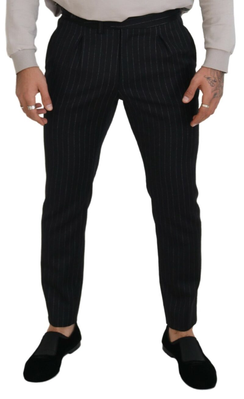 Dolce & Gabbana Elegant Black Striped Wool Blend Trousers - Image 4