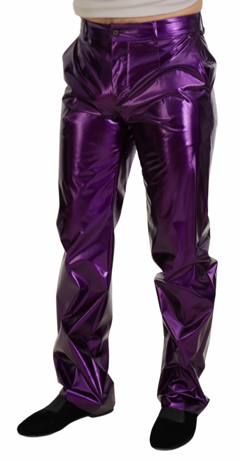 Dolce & Gabbana Elegant Shining Purple Straight Fit Pants - Image 2