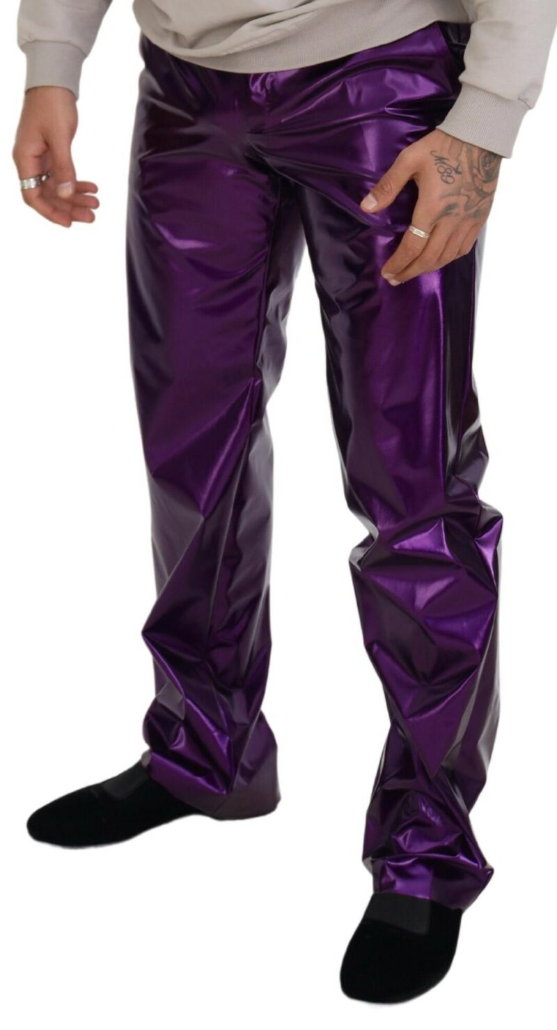 Dolce & Gabbana Elegant Shining Purple Straight Fit Pants - Image 4