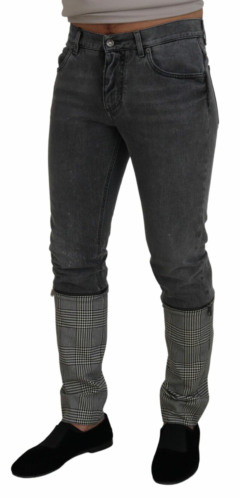 Dolce & Gabbana Elegant Grey Checkered Denim Treasure - Image 2