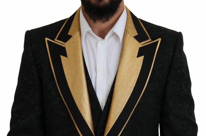 Dolce & Gabbana Elegant Black & Gold Slim Fit 3 Piece Suit - Image 2