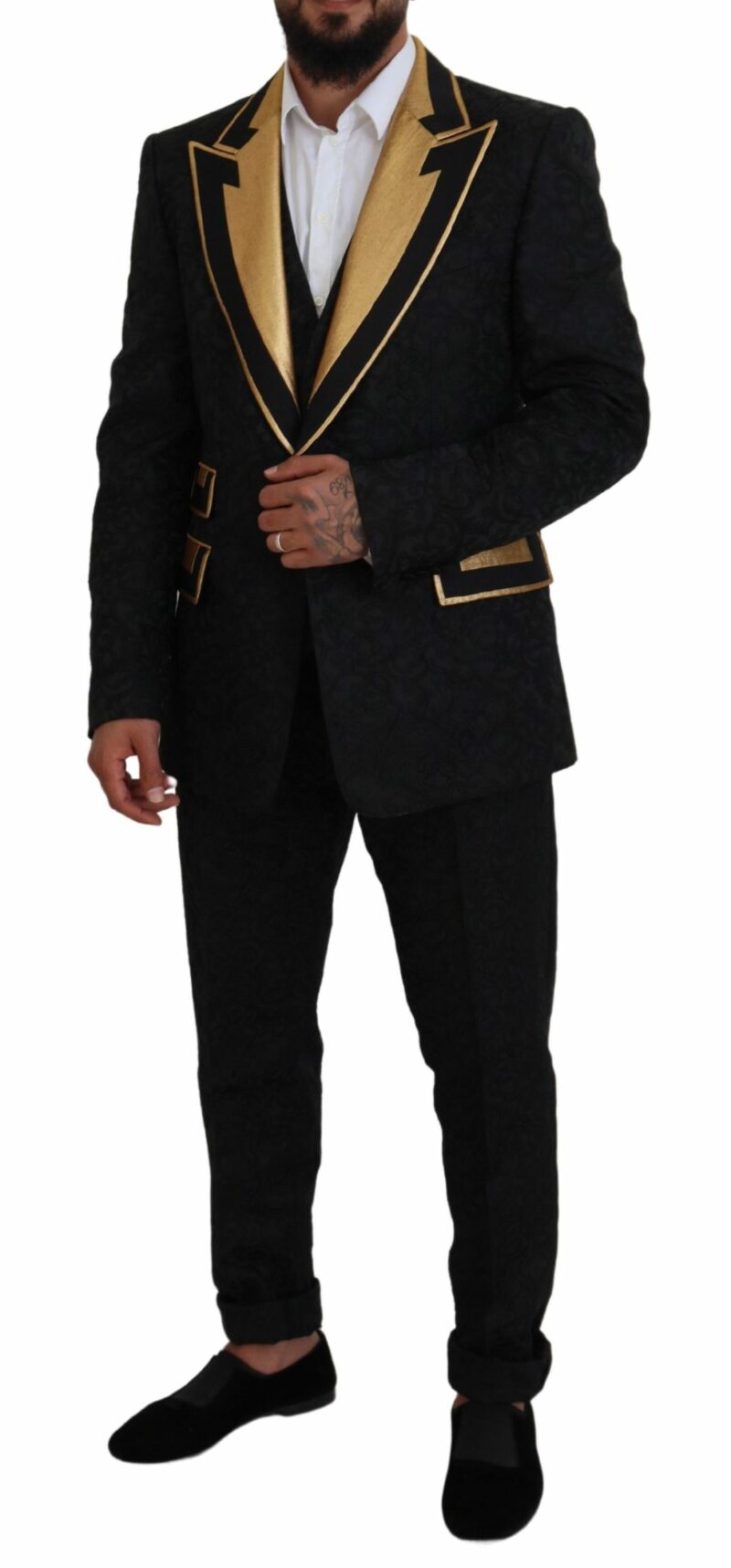 Dolce & Gabbana Elegant Black & Gold Slim Fit 3 Piece Suit - Image 3