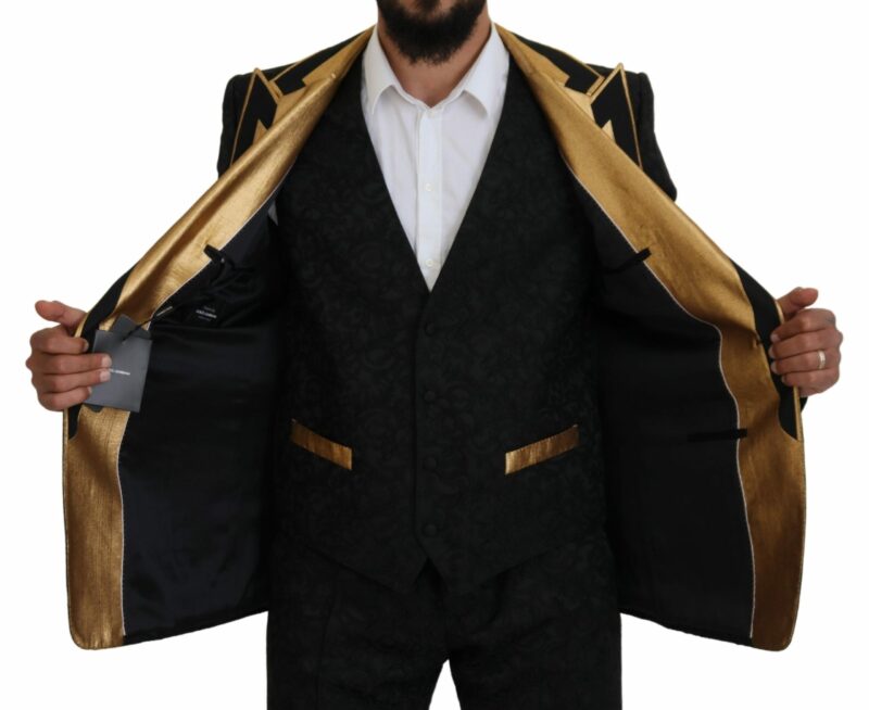 Dolce & Gabbana Elegant Black & Gold Slim Fit 3 Piece Suit - Image 4