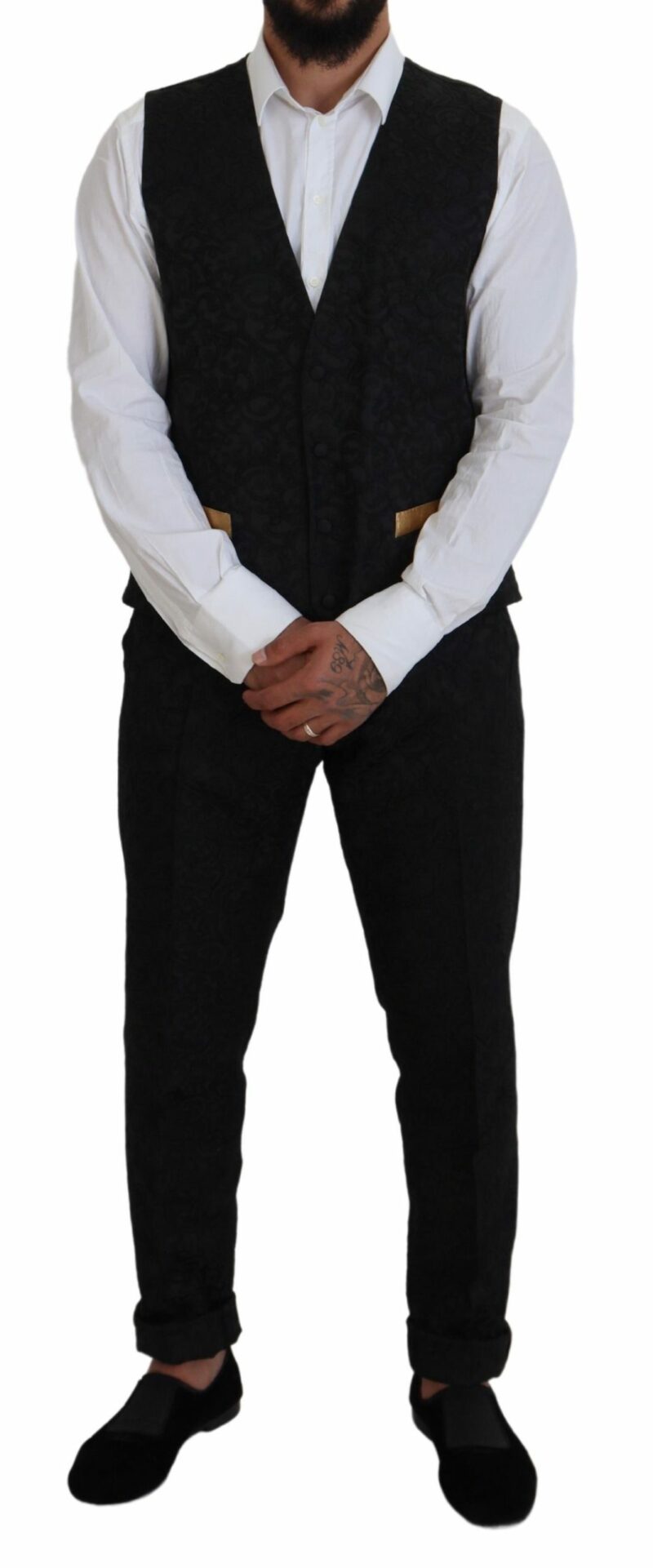 Dolce & Gabbana Elegant Black & Gold Slim Fit 3 Piece Suit - Image 8