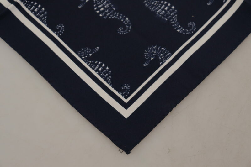 Dolce & Gabbana Elegant Blue Seahorse Silk Men's Scarf - Image 2