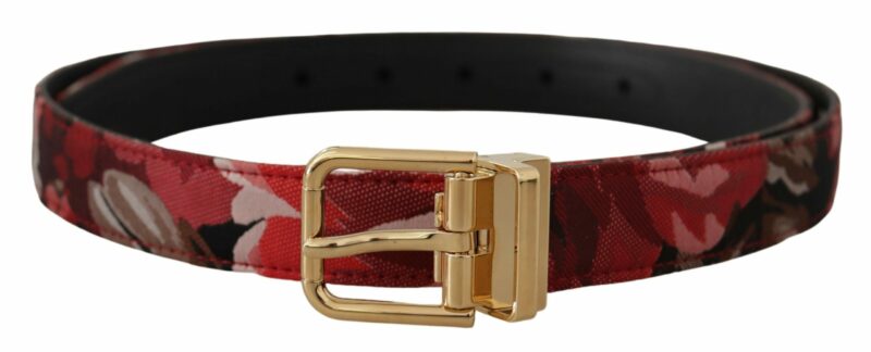 Dolce & Gabbana Red Multicolor Leather Belt with Gold-Tone Buckle - Image 3