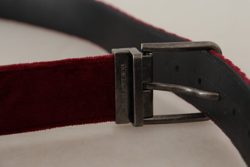 Dolce & Gabbana Velvet Maroon Elegance Belt - Image 4
