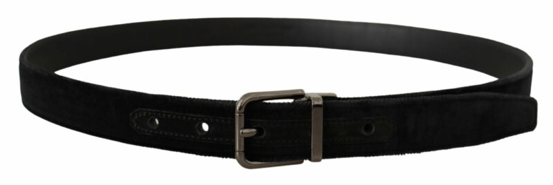 Dolce & Gabbana Elegant Black Leather Belt with Silver Tone Buckle - Image 3