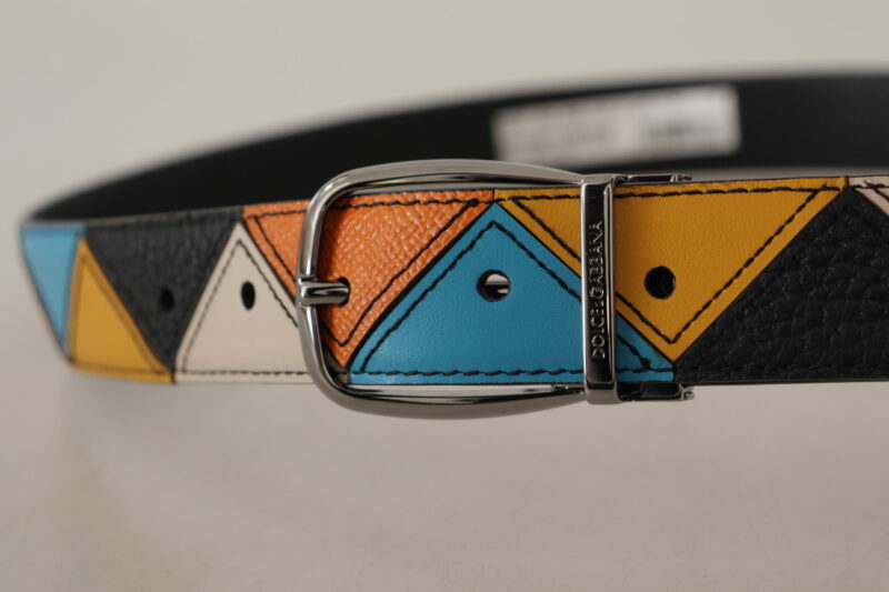 Dolce & Gabbana Elegant Multicolor Leather Belt with Silver Buckle - Image 2
