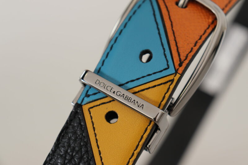 Dolce & Gabbana Elegant Multicolor Leather Belt with Silver Buckle - Image 3