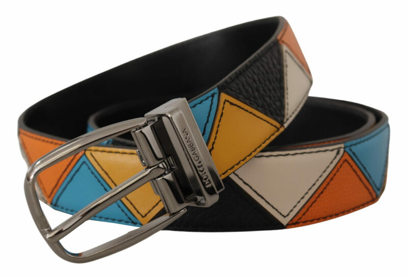 Dolce & Gabbana Elegant Multicolor Leather Belt with Silver Buckle - Image 4