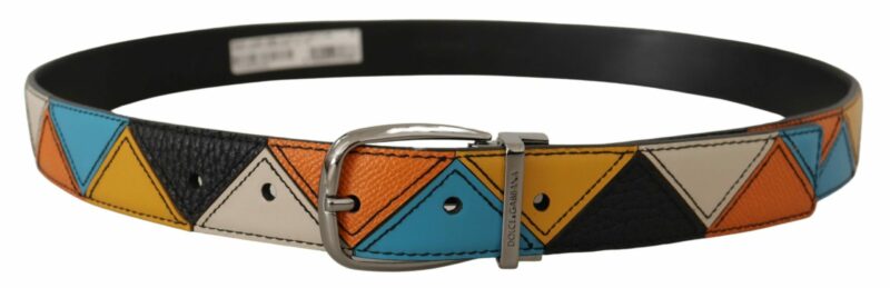 Dolce & Gabbana Elegant Multicolor Leather Belt with Silver Buckle - Image 5
