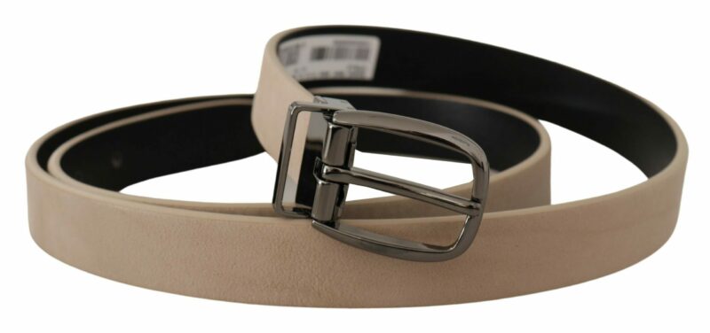 Dolce & Gabbana Elegant Beige Leather Belt with Silver Tone Buckle - Image 2