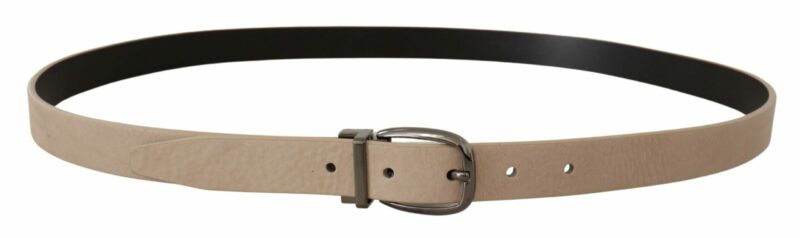 Dolce & Gabbana Elegant Beige Leather Belt with Silver Tone Buckle - Image 3